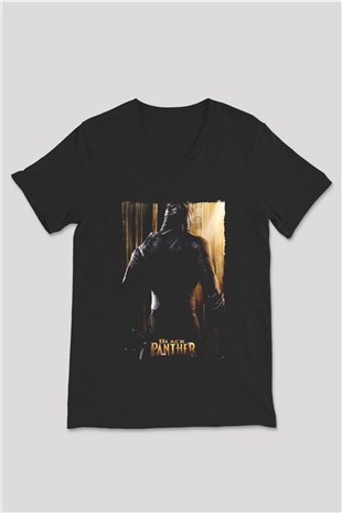 Black Panther Siyah Unisex V Yaka Tişört