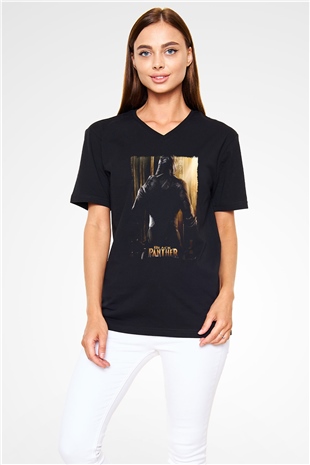 Black Panther Siyah Unisex V Yaka Tişört