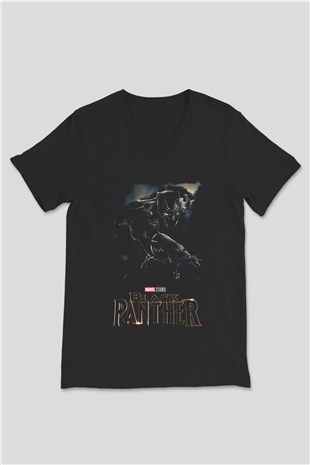 Black Panther Siyah Unisex V Yaka Tişört