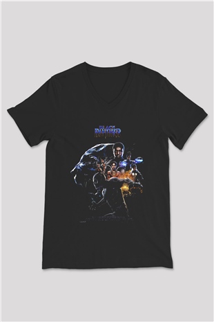 Black Panther Siyah Unisex V Yaka Tişört