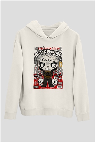Black Parade Baskılı Unisex Beyaz Hoodie