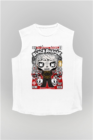 Black Parade Baskılı Unisex Beyaz Kolsuz Tişört