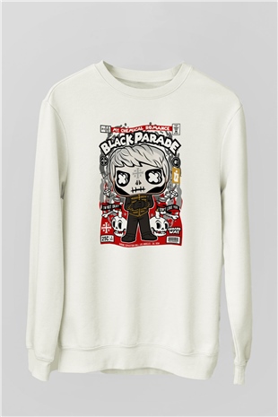 Black Parade Baskılı Unisex Beyaz Sweatshirt
