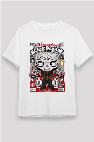 Black Parade Baskılı Unisex Beyaz Tişört