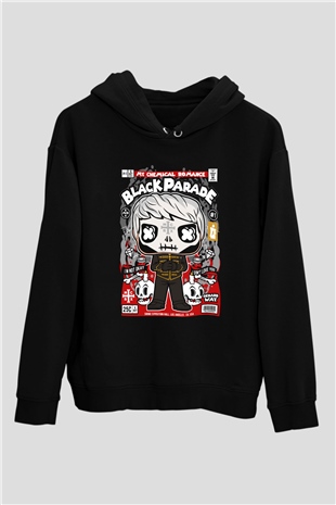 Black Parade Baskılı Unisex Siyah Hoodie