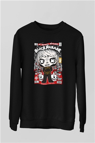 Black Parade Baskılı Unisex Siyah Sweatshirt