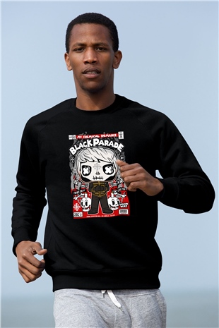 Black Parade Baskılı Unisex Siyah Sweatshirt