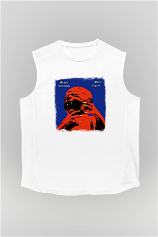Black Sabbath Baskılı Unisex Beyaz Kolsuz Tişört