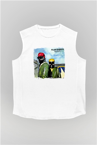 Black Sabbath Baskılı Unisex Beyaz Kolsuz Tişört