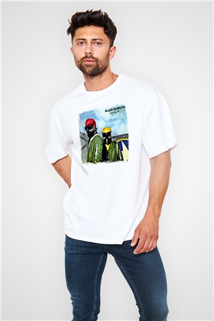 Black Sabbath Baskılı Unisex Beyaz Oversize Tişört