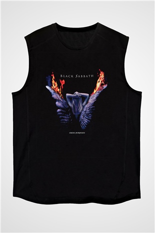 Black Sabbath Baskılı Unisex Siyah Kolsuz Tişört