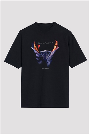 Black Sabbath Baskılı Unisex Siyah Oversize Tişört