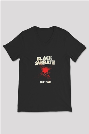 Black Sabbath Baskılı Unisex Siyah V Yaka Tişört