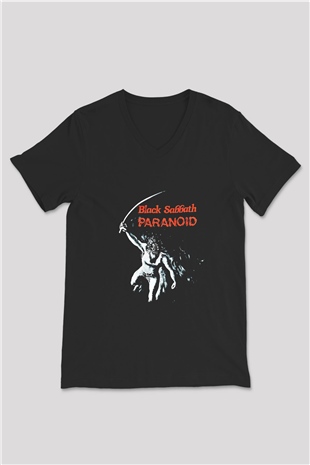 Black Sabbath Baskılı Unisex Siyah V Yaka Tişört