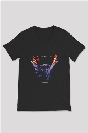 Black Sabbath Baskılı Unisex Siyah V Yaka Tişört