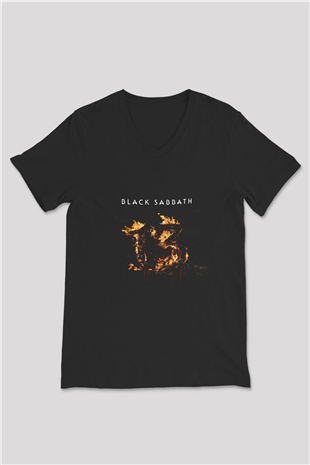 Black Sabbath Baskılı Unisex Siyah V Yaka Tişört