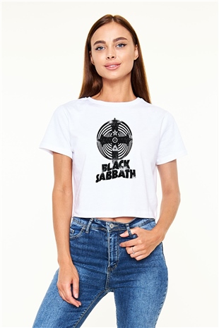 Black Sabbath Beyaz  Crop Top Tişört