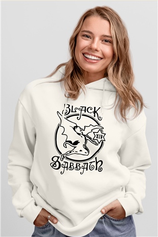 Black Sabbath Beyaz Unisex Kapşonlu Sweatshirt