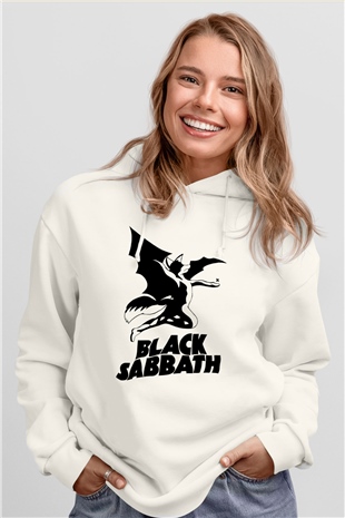 Black Sabbath Beyaz Unisex Kapüşonlu Sweatshirt