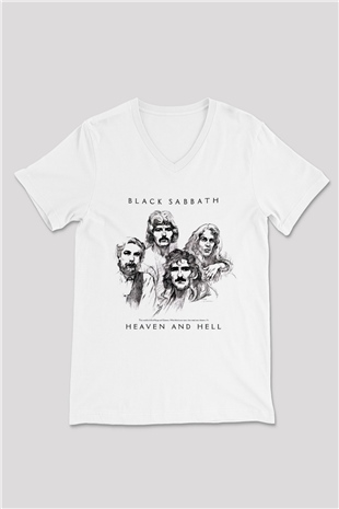 Black Sabbath Beyaz Unisex V Yaka Tişört