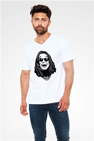 Black Sabbath Beyaz Unisex V Yaka Tişört
