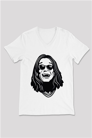 Black Sabbath Beyaz Unisex V Yaka Tişört