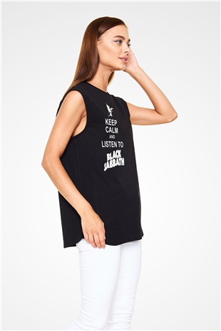 Black Sabbath Keep Calm And Listen To Black Sabbath Siyah Unisex Kolsuz Tişört
