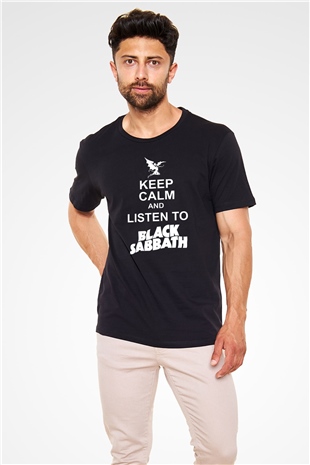 Black Sabbath Keep Calm And Listen To Black Sabbath Siyah Unisex Tişört T-Shirt - TişörtFabrikası