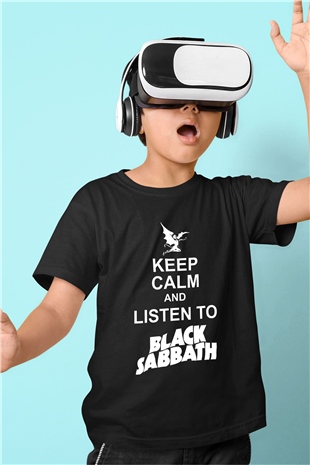 Black Sabbath Keep Calm And Listen To Black Sabbath Siyah Unisex Çocuk Tişört