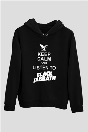 Black Sabbath Keep Calm And Listen To Black Sabbath Siyah Unisex Kapüşonlu Sweatshirt