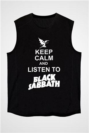 Black Sabbath Keep Calm And Listen To Black Sabbath Siyah Unisex Kolsuz Tişört