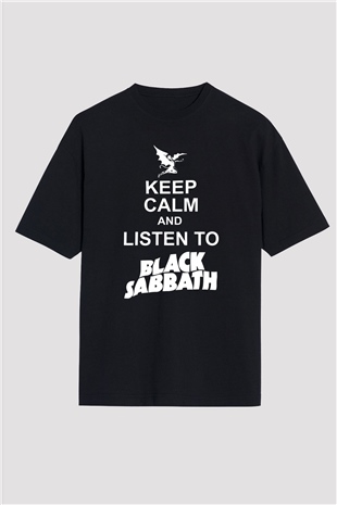 Black Sabbath Keep Calm And Listen To Black Sabbath Siyah Oversize Tişört Oversize T-shirt - TişörtFabrikası