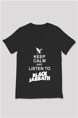Black Sabbath Siyah Unisex V Yaka Tişört T-Shirt