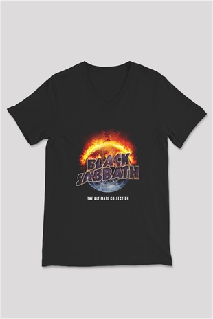 Black Sabbath Siyah Unisex V Yaka Tişört