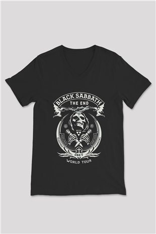 Black Sabbath Siyah Unisex V Yaka Tişört T-Shirt