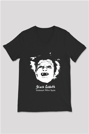 Black Sabbath Siyah Unisex V Yaka Tişört T-Shirt