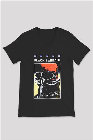 Black Sabbath Siyah Unisex V Yaka Tişört T-Shirt