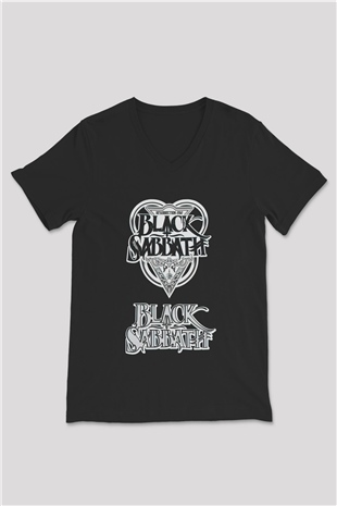 Black Sabbath Siyah Unisex V Yaka Tişört T-Shirt