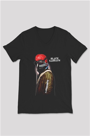 Black Sabbath Siyah Unisex V Yaka Tişört T-Shirt