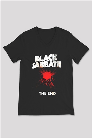 Black Sabbath Siyah Unisex V Yaka Tişört T-Shirt