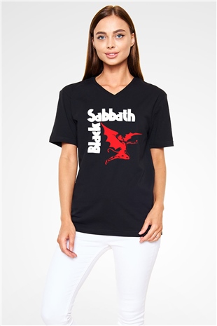 Black Sabbath Siyah Unisex V Yaka Tişört