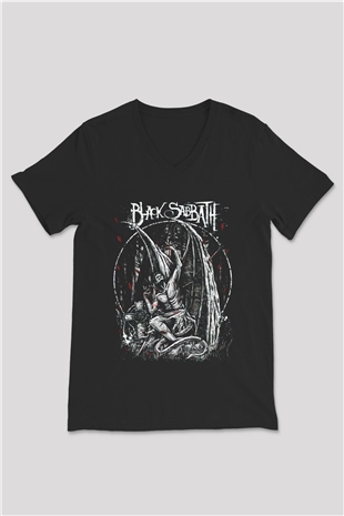 Black Sabbath Siyah Unisex V Yaka Tişört