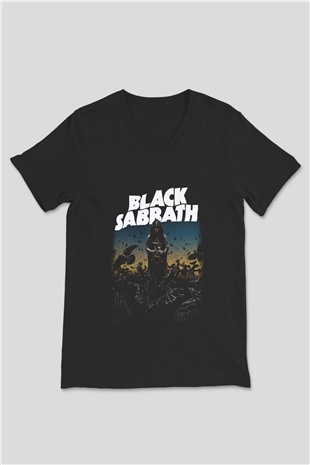 Black Sabbath Siyah Unisex V Yaka Tişört T-Shirt