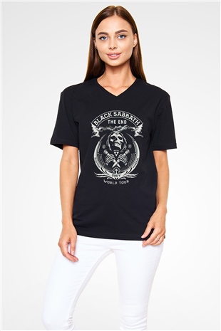 Black Sabbath Siyah Unisex V Yaka Tişört T-Shirt