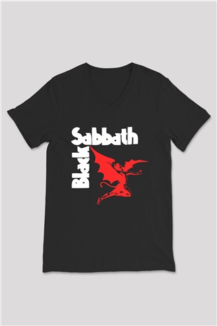 Black Sabbath Siyah Unisex V Yaka Tişört
