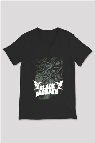 Black Sabbath Siyah Unisex V Yaka Tişört T-Shirt