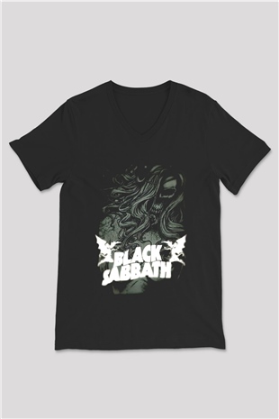 Black Sabbath Siyah Unisex V Yaka Tişört