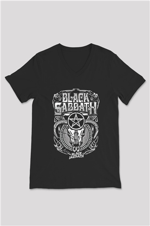 Black Sabbath Siyah Unisex V Yaka Tişört