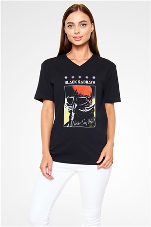 Black Sabbath Siyah Unisex V Yaka Tişört T-Shirt