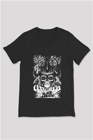 Black Sabbath Siyah Unisex V Yaka Tişört